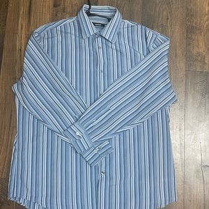 Alfani Men’s Long Sleeve Dress Shirt Steel Blue striped size XXL